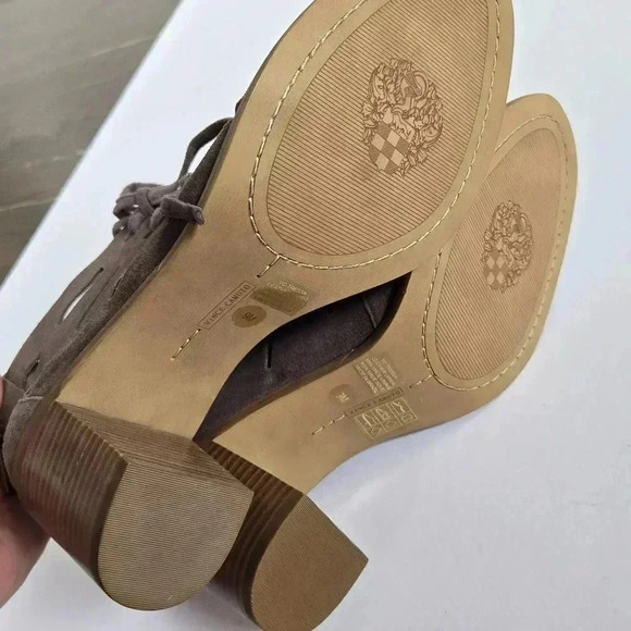 Vince Camuto Tressa Leather Lace up Heels Sandals Taupe Grey Like new! Sz 9M - Picture 9 of 14